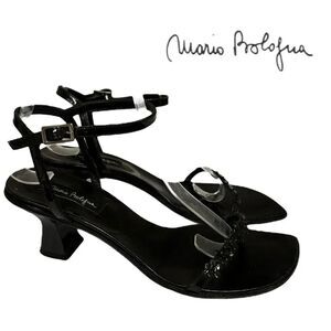 Mario Bologna Women's Black Leather Flower Vintage Heels 38
